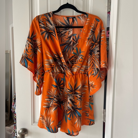 Shein Orange Tropical Romper - Picture 1 of 7